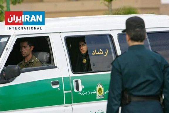 A 'hijab police' patrol van in Iran, with female enforcer seen inside