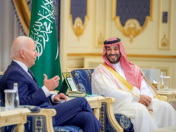 Saudi Crown Prince Mohammed bin Salman and US President Joe Biden meet at Al Salman Palace upon his arrival in Jeddah, Saudi Arabia, July 15, 2022.