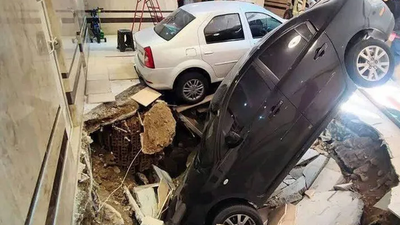حادثه فرونشست زمین در پارکینگ یک ساختمان مسکونی در منطقه قیطریه تهران/ آذر ۱۴۰۳